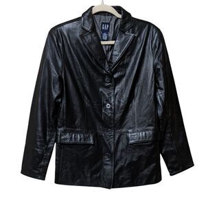 Gap black leather jacket Small button front flap pocket DIY Flying Monkeys Y2K